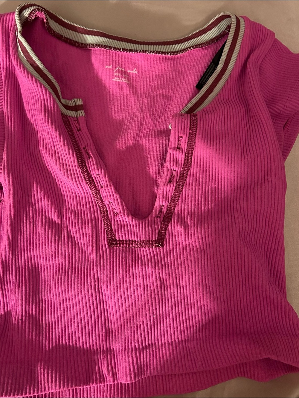 Urban Outfitters Hot Pink Ribbed Crop Top with Striped Trim